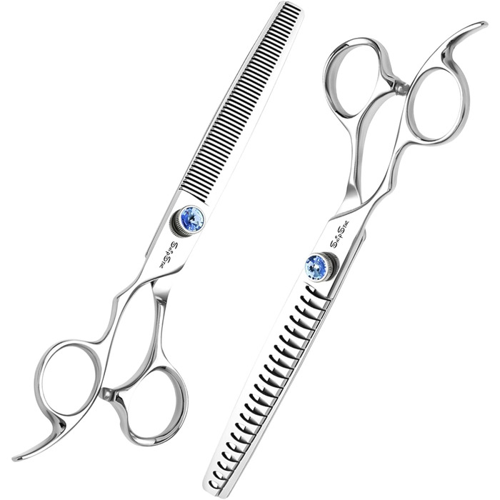 Професійна шерсть для собак та котів 7 дюймів, японська сталь VG10, 18/50 зубів, безпечна, безшумна, з тупим кінчиком, для тонкої шерсті