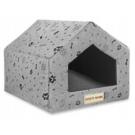 Будиночок-лежанка для собак та котів, сірий, з іменем у власника, 50x40 см