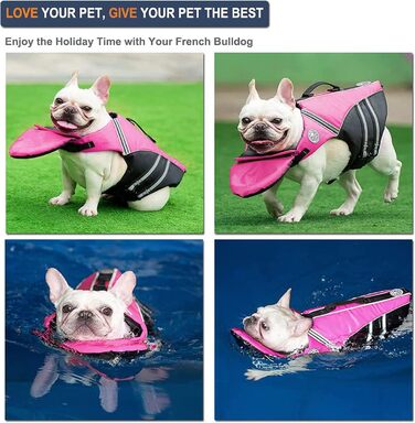 Рятувальний жилет для собак Petglad, зручний для французьких бульдогів, коргі, мопсів, з підборідним упором, регульований, високої видимості, для плавання та катання на човні, рожевий