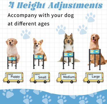 Підвищена годівниця для собак з платформою, регульована висота 6-10 дюймів, з наклейкою для імені, для домашніх тварин