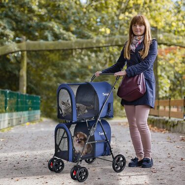 Візок для тварин GOPLUS 2-в-1: для кота та собаки, з відкидною конструкцією, 2 гальма, знімні кишені, блакитний