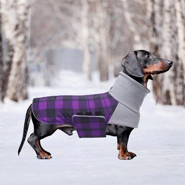 Зимовий нашийник для собак Dachshund від Geyecete, водовідштовхуючий, з отвором для повідка, теплий пуловер для маленьких собак, червоний (S, в клітинку фіолетовий)