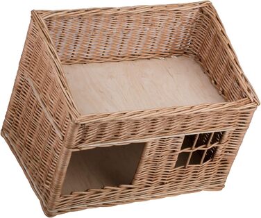 Двоярусна котяча хатинка з плетіння з лози, котячий кошик, хатинка для котів з подушкою та вікном (бежевий, натуральний)