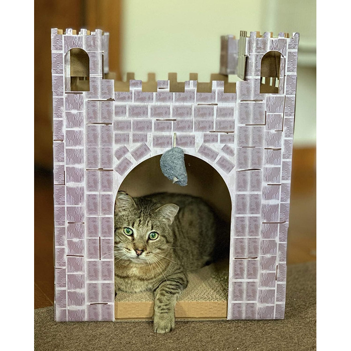 Дерев'яний котячий будиночок Midlee Castle з кігтеточкою, ігровий комплекс для котів
