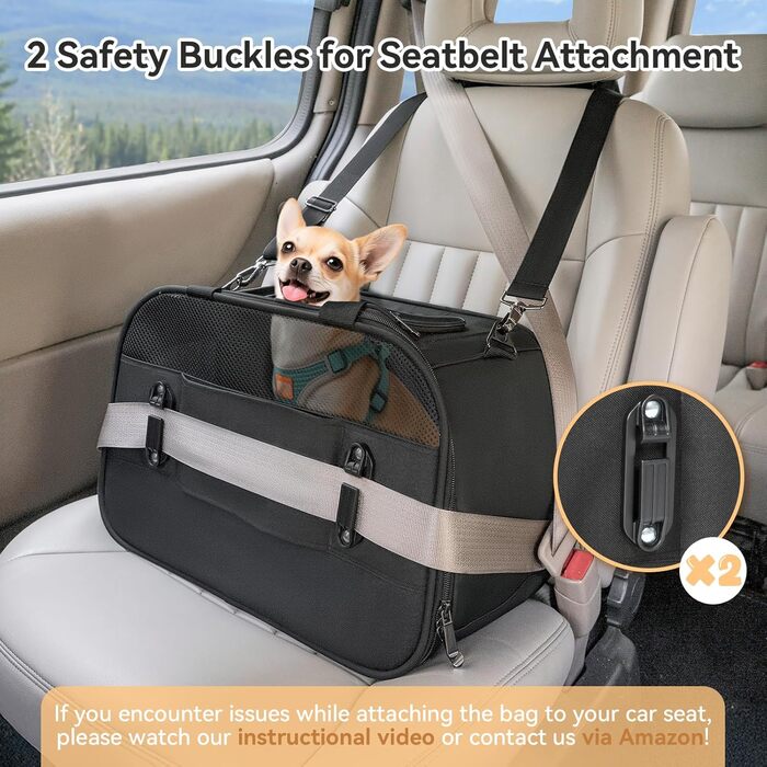 Транспортний бокс для котів та собак 4 PET - для кабіни літака/автомобіля, легкий, з безпечними пряжками та сіткою, чорний