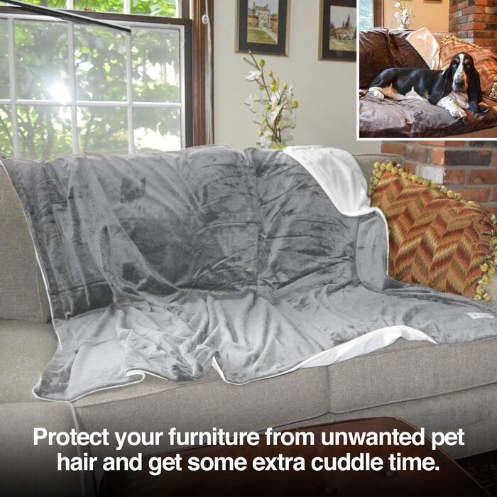 PetFusion Преміум плед для собак XL, двосторонній, мікроплюш, сірий, 152x122 см, 100% поліестер