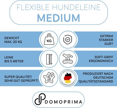 Рулетка для собак DOMOPRIMA (M, зелений) - міцна та надійна повідкова рулетка для тварин