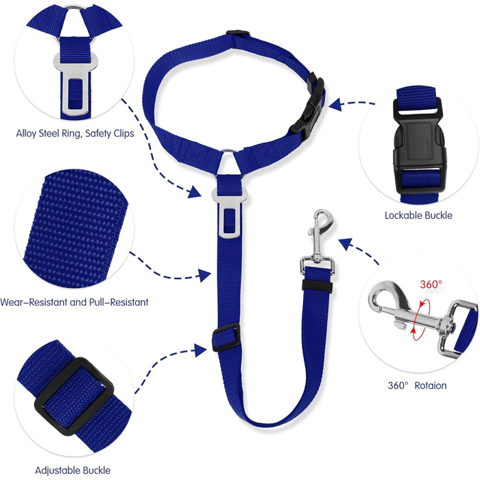 Автомобільний затискач для собак, ремінь безпеки для тварин, кріплення до підголівника, міцний поводок, шлейка для собак, котів та інших домашніх тварин (Блакитний)