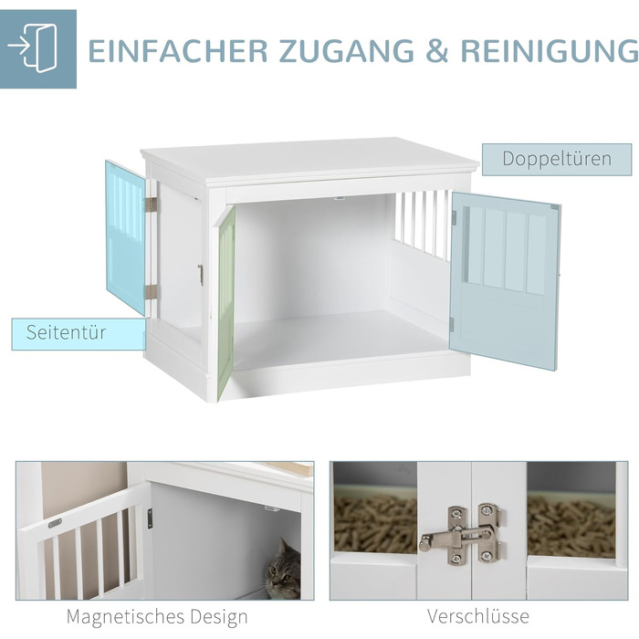 Клітка для собак PawHut, собача будка з 3 дверцятами, переноска для собак, будиночок для маленьких собак до 10 кг, білий колір, 78 x 53 x 59,3 см