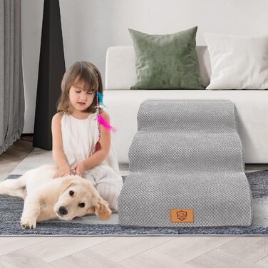 Сходинки для собак 3 ступені, антиковзні, 40 см, сірі. Підходять для маленьких собак та котів. Зручні для доступу на диван/ліжко. Легко миються.