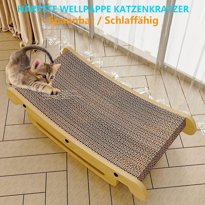 Кігтеточка для котів L-подібної форми, настінний монтаж, 60 см, вертикальна/горизонтальна, з іграшкою-кулькою, економія місця, міцна конструкція для котів, що живуть у приміщенні (Lounge 50CM)