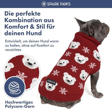 Пуловер для собак Spark Paws з ведмедиком полярника, розмір L (7-10 кг) - теплий в'язаний пуловер для маленьких, середніх та великих собак, включаючи Французьких Бульдогів
