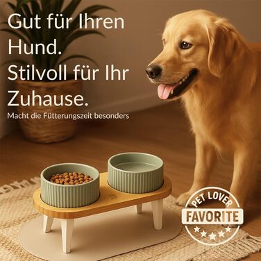 Миска для собак BELMIN, піднята - миска для води та їжі для собак, піднята годівниця для великих собак та котів, 2 регульовані висоти, миска з кераміки з бамбуковим підставкою, неслизький килимок