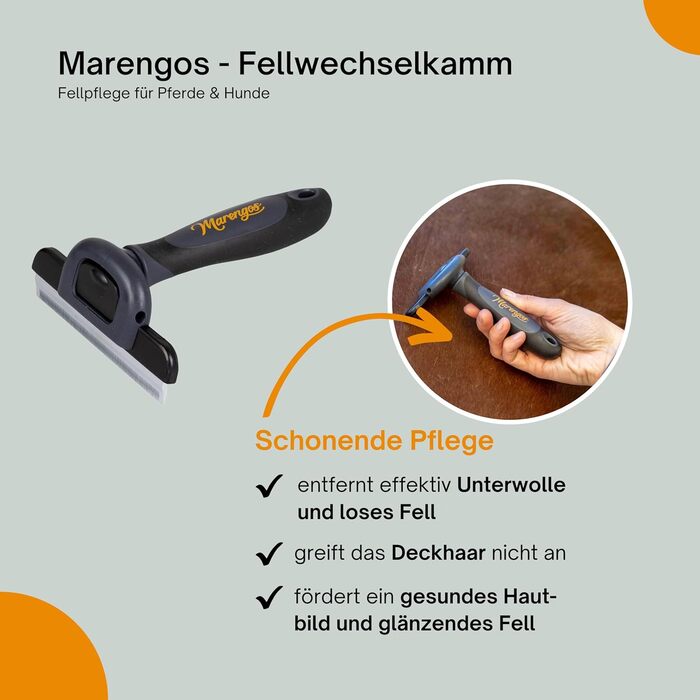 Гребінець для шерсті коня та собаки Marengos | Видаляє підшерсток та зимове хутро | Здорове шкірне покриття та блискуча шерсть | Гребінець для гриви коня | Допомога у линянні коней та собак | Аксесуари для коней