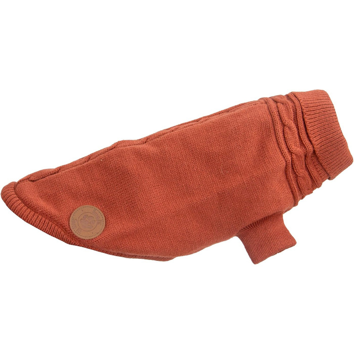 Пуловер для собак Ancol Klassischer Zopfmuster, теракотовий, розмір S. Теплий вовняний пуловер для тварин з отвором для шлейки, петлі на ніжках та роллю коміра.