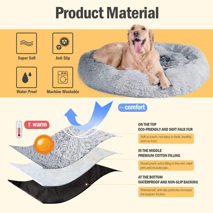 Кругле м'яке ліжко для собак та котів, Ø 60/100 см, світло-сірий колір