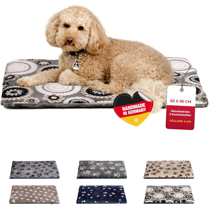 Лежак для собак HS-Hundebett, двосторонній, 65x95 см, антрацит, м'який наповнювач 3 см, для дивану, авто та перенесення, Mandala, вироблено в Німеччині