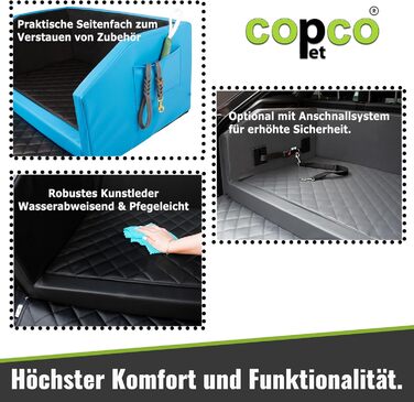 Лежанка для собак у багажник CopcoPet: 70x55x38 см, штучна шкіра, захист багажника, водовідштовхувальна, стійка до подряпин, з захисним покриттям, антиковзаюча, міцна, для подорожей (Блакитний/Сірий, 100x70 см з системою ременів)