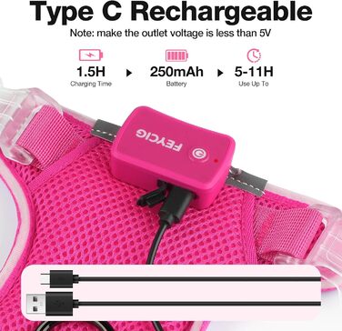 Світловідбиваючий нашийник для собак великих порід Feycig з LED підсвічуванням, акумуляторний, регульований, 3 режими світла, висока видимість (Рожевий, Medium)