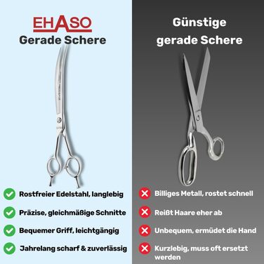 Професійна вигнута ножиця для собак EHASO | 23 см | Висока якість, Solingen | Довговічна
