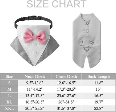 Костюм для собак з банданою, нашийник, одяг для собак на весілля, костюм з рожевою краваткою та регульованою пряжкою, для великих собак (Сірий, L)