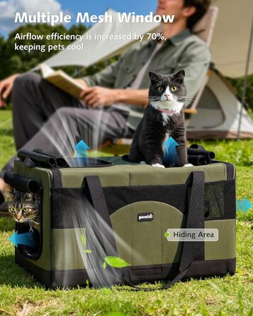 Транспортна переноска для котів Pecute - переноска-торба для 2 котів, стабільна, складана, для подорожей (темно-зелена)