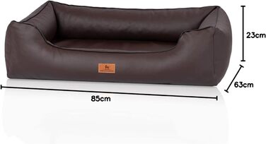 Ортопедичне ліжко для собак Knuffelwuff Montana з штучної шкіри, M-L, 85 x 63 см. Знімний чохол, легко мити. Підходить для великих, середніх та маленьких собак (Колір: Коричневий, Розміри: 85 x 63 x 23 см)