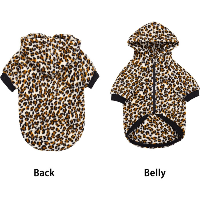 Світшот для собак Французького бульдога з кишенями, теплий флісовий пуловер для маленьких собак, чихуахуа, котів (S, леопард)