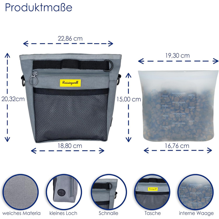 Сумка для ласощів для собак, багатофункціональна сумка для прогулянок з силіконовим кишеньком, мішок для корму для дресирування собак та дозатор ласощів, ідеальна для активного відпочинку на вулиці (Чорний 4 чашки) (6. Сірий 4 чашки)