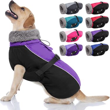 Теплий зимовий одяг для собак AOFITEE з коміром-гетром, для маленьких, середніх та великих собак (3XL, фіолетовий)