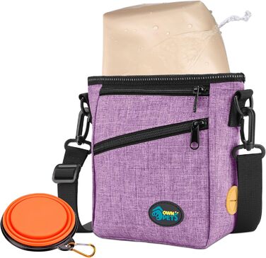 Сумка для ласощів Ownpets для собак, навчальна сумка, сумка для печива, мішок для відходів, складаний миска, регульований ремінь, поясний ремінь та кліп, (фіолетовий)
