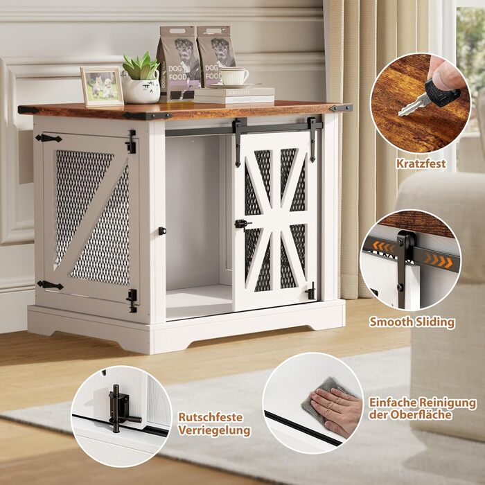 Клітка для собак, 73 см, дерев'яна будка для собак, клітка для собак для дому, посилене виконання, захист від укусів, розмір 73x51x60 см, білий колір