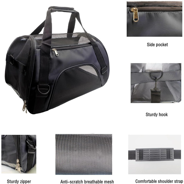 Транспортна сумка для тварин Tecageaon, схвалена авіакомпаніями, для середніх та маленьких котів, цуценят, кошенят, собак/котів, рожева (чорний, M)