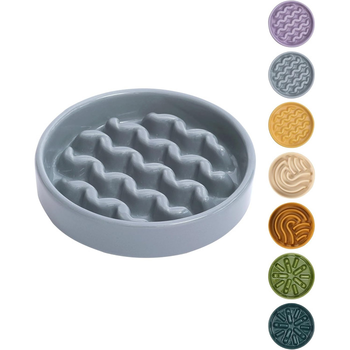 Миска для собак Slow Feeder з кераміки з нековзним силіконовим краєм - миска-лабіринт для запобігання здуття та ожиріння (Абрикос-S) (Medium, Macroni-Ice Blue)