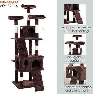 Кігтеточка для котів ESTEXO, 170 см, XXL, ігровий комплекс, кріплення для лазіння, коричнева
