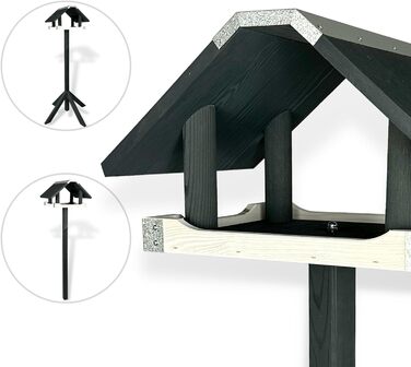 Сучасна годівниця для птахів GARTENETAGE з підставкою 2-в-1 із соснового дерева, металевий дах, стійка до погодних умов, для саду та балкона, легке очищення