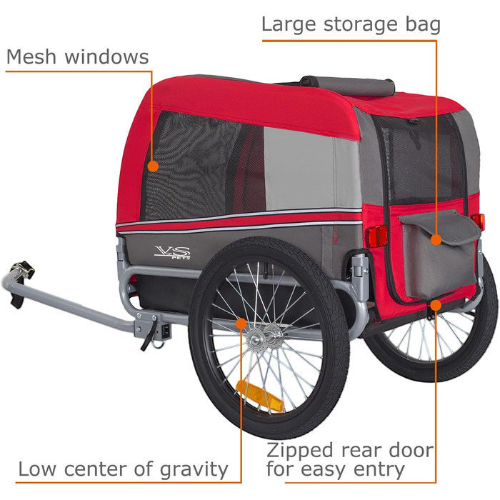 Причеп для собак Tiggo VS Pets M - велосипедний причеп для собак, 80201 (червоний)
