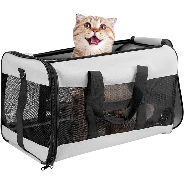 Транспортна сумка QWORK® для котів та собак до 10 кг (48x30x30 см) - переноска для тварин, портативна, миється