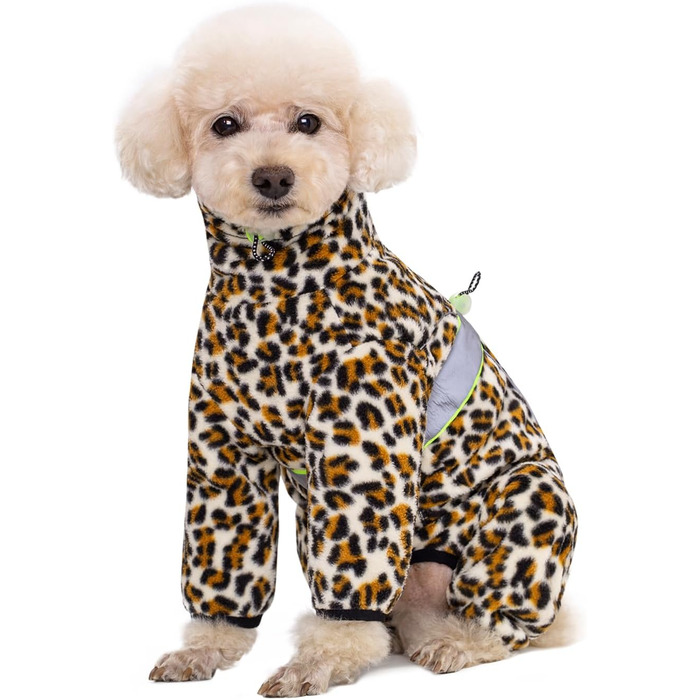 Зимовий теплий костюм для собак, флісова куртка з регульованими лапами та D-подібним кільцем, для маленьких собак, колір Батик Блакитний, розмір S (X-Small, леопард)