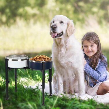 Підвищена годівниця для собак, металева, регульована висота та ширина, для великих, середніх та малих собак