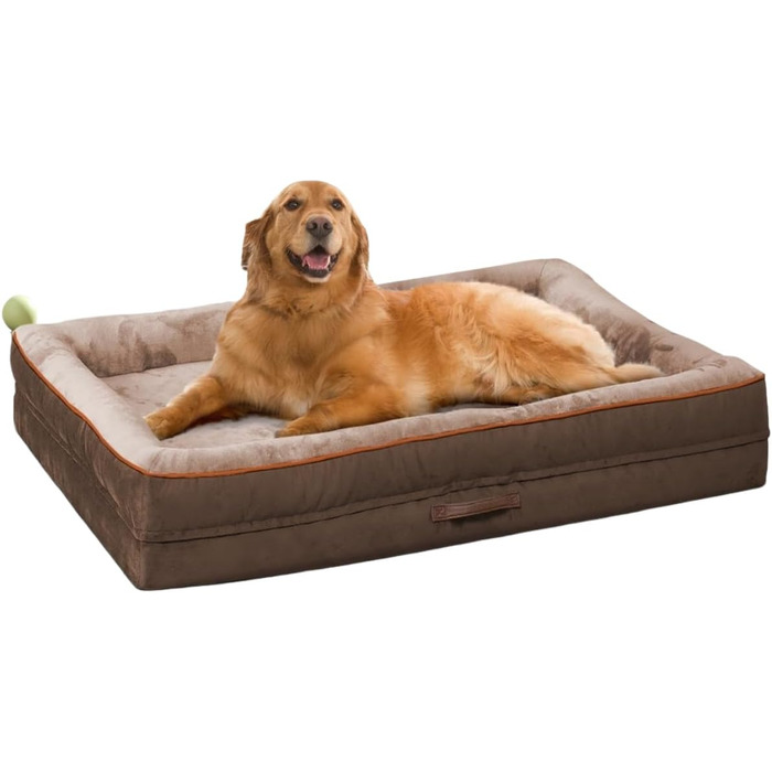 Ортопедичний лежак для собак XL, кошик для собак, що можна прати, з піною у формі яйця, водовідштовхувальний диван для собак з неслизьким дном та чотиристоронніми подушками (світло-коричневий, 117x76x19 см)