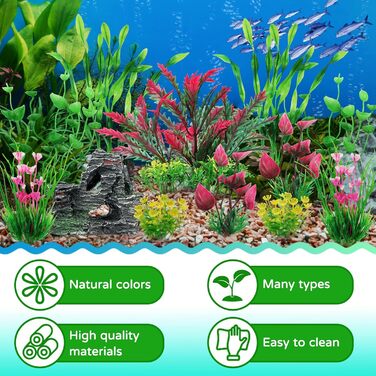 Аксесуари для акваріума QUOZUO: набір з 12 штук, яскраві штучні рослини та декоративні камені-печери