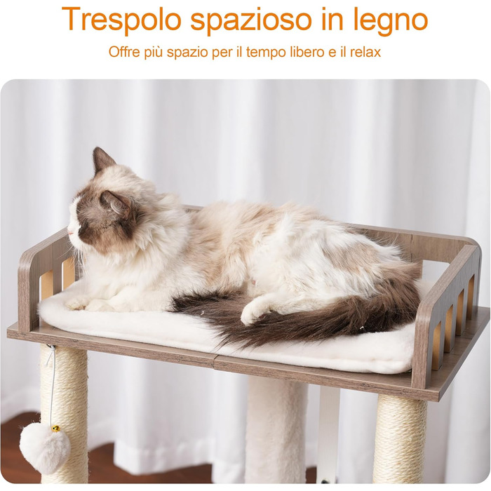 Дряпка для котів Heybly з платформою 30x50 см, когтеточка з будиночком та сизалевими стовпчиками, стабільна та безпечна для кошенят та середніх котів, колір: сіро-коричневий HCT007SSR (Greige)