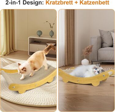 LUMIN TUTU Двостороння кігтеточка та ліжко для котів, 59x34 см, міцна та багаторазова, без виділення ворсу