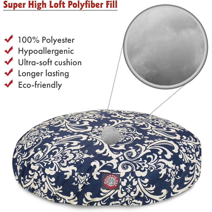 Кругле ліжко для домашніх тварин Majestic Pet, розмір M, 36.0' x 36.0' x 5.0' (42.0' x 42.0' x 5.0'), колір морська хвиля