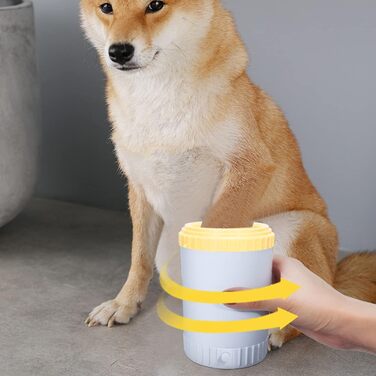 Очисник лап для собак PJDDP з рушником, портативний очищувач лап для домашніх тварин, силіконовий очищувач лап для собак і котів, масаж, догляд за брудними кігтями (жовтий)