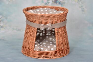 Кішка Будка Кругла Натурального Кольору: Двоярусний Корзинка для Кішки з Велюровою Подушкою, Корзинка з Плетеної Вельветової Лози, Кішка-Тур, Меджовтий Колір