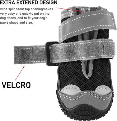 Черевики для собак середніх порід, неслизькі, з світловідбиваючими смугами, захист лап для снігоходів/прогулянок/відпочинку на природі/підлоги (2) сірі