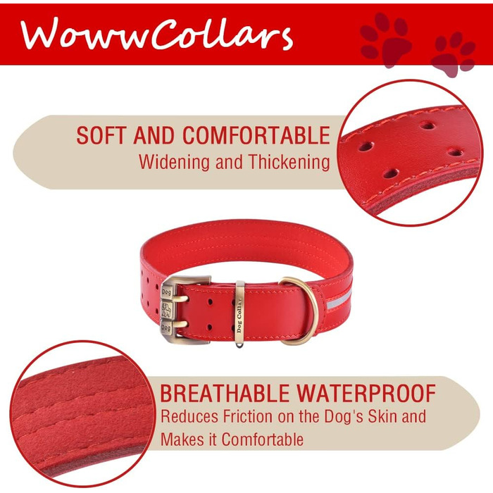 Шлейка для собак з екошкіри, м'яка, з підкладкою, світловідбиваюча, з латунною пряжкою, для собак малих, середніх та великих порід (Червона, XL)