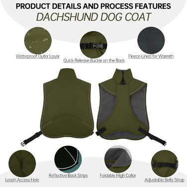 Зимовий теплий одяг для такси (S), водонепроникний зимовий одяг для собак, куртка для маленьких собак XS, зимовий одяг для собак з захистом живота та отвором для повідка, армійсько-зелений